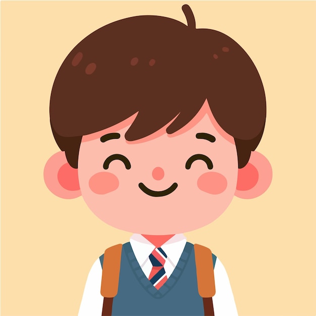 Vector un alegre personaje de colegial con un estilo de diseño plano simple y minimalista