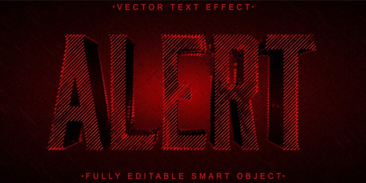 Vector vector de alerta de sacudida roja objeto inteligente totalmente editable efecto de texto