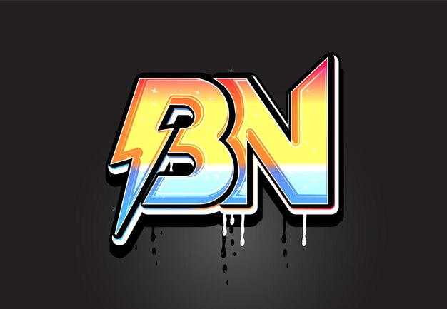 Vector de alfabeto de letra BN Electric Bolt