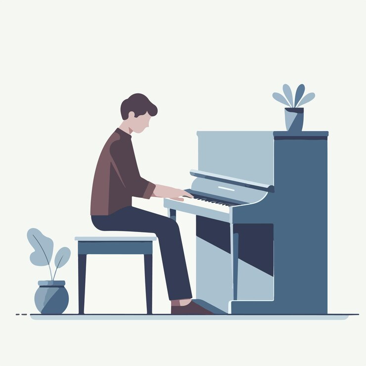 Vector vector de alguien tocando el piano con un estilo de diseño plano simple y minimalista