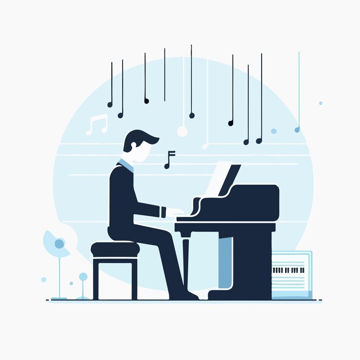 Vector vector de alguien tocando el piano con un estilo de diseño plano simple y minimalista
