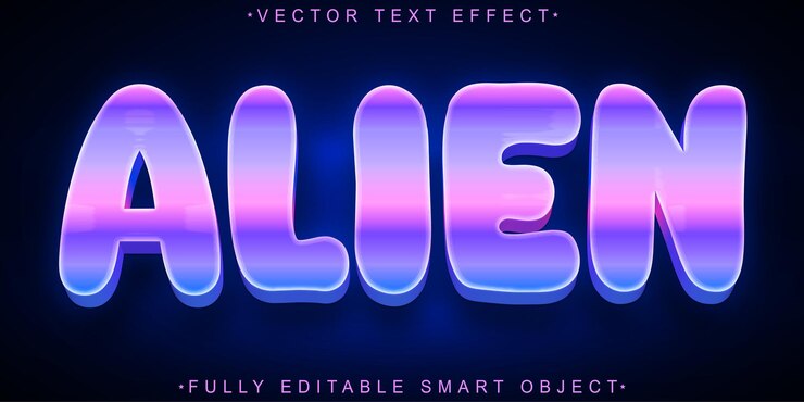 Vector vector alienígena turquesa de dibujos animados totalmente editable objeto inteligente efecto de texto