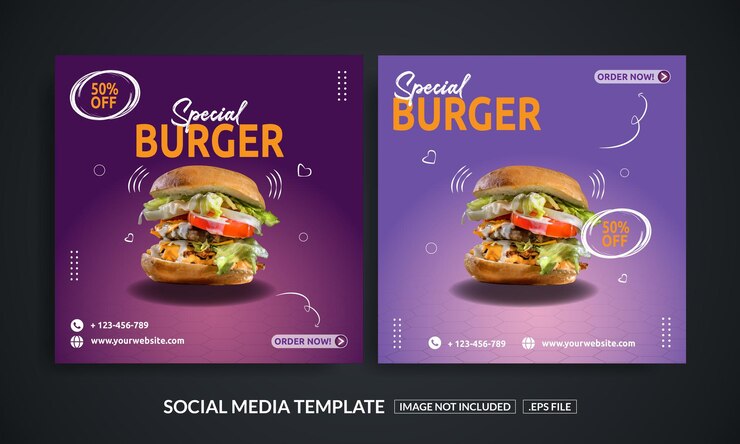 Vector de alimentos plantilla de publicación de banner en las redes sociales