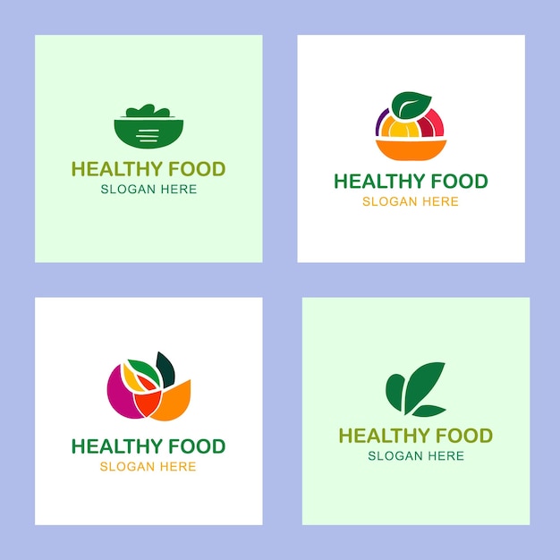 Vector vector alimentos saludables conjunto de emblemas de logotipo de colores