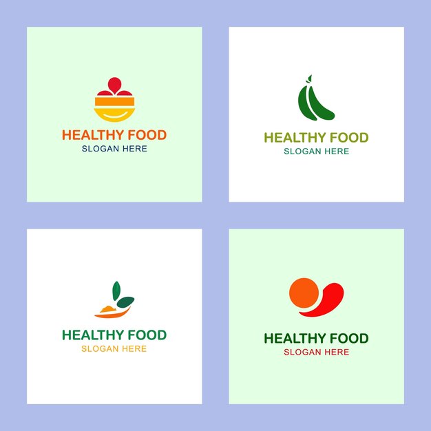 Vector alimentos saludables conjunto de emblemas de logotipo de colores