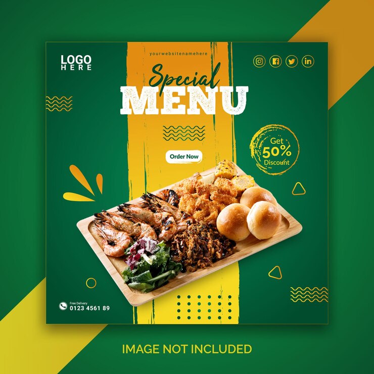 Vector de alimentos saludables y deliciosos plantilla de diseño de publicaciones de redes sociales
