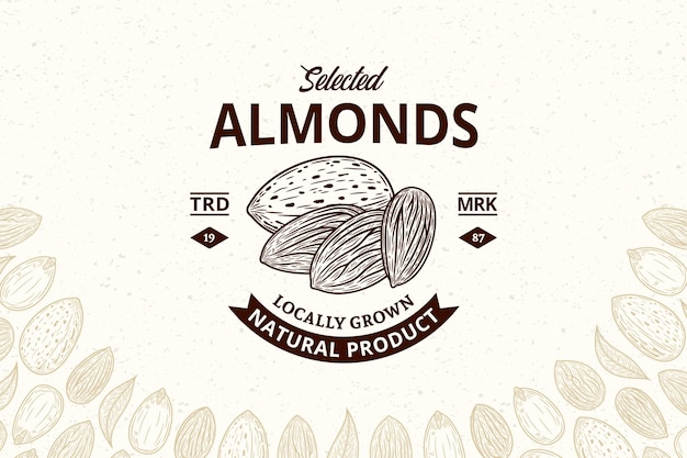 Vector almendras logotipo vintage semillas y cáscaras de almendras ilustración