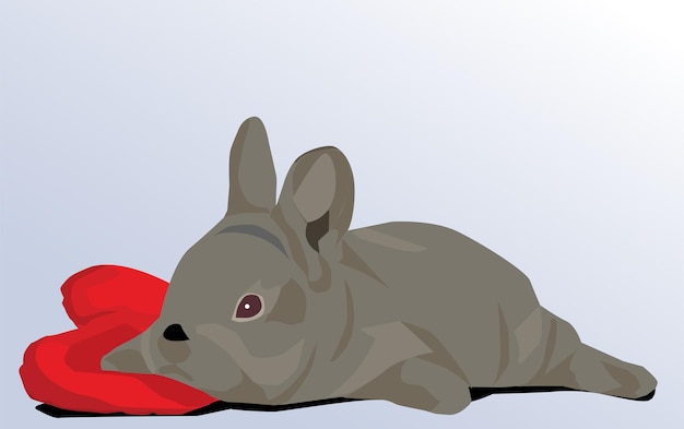 vector un amante lindo valentín bebé conejo mascota acostado almohada corazón rojo aislado fondo blanco