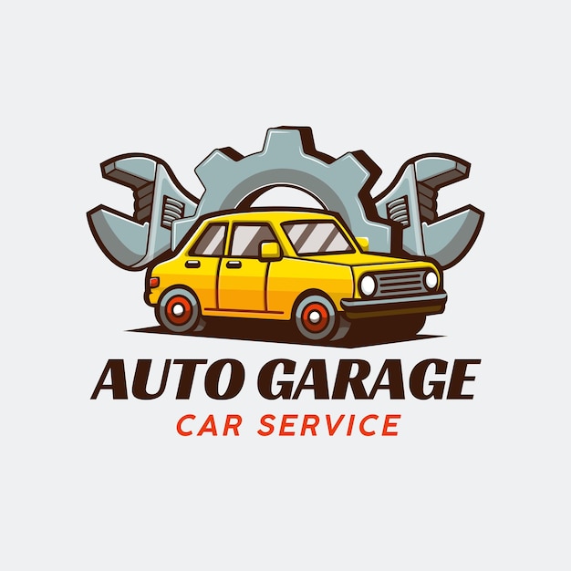 Vector amarillo libre logotipo de servicio de automóviles de garaje automotriz moderno