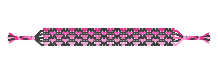 Vector vector amor pulsera de amistad hippie hecha a mano de hilos negros y rosados.