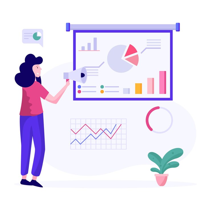 Vector vector de análisis de datos de mercado en estilo de ilustración plana