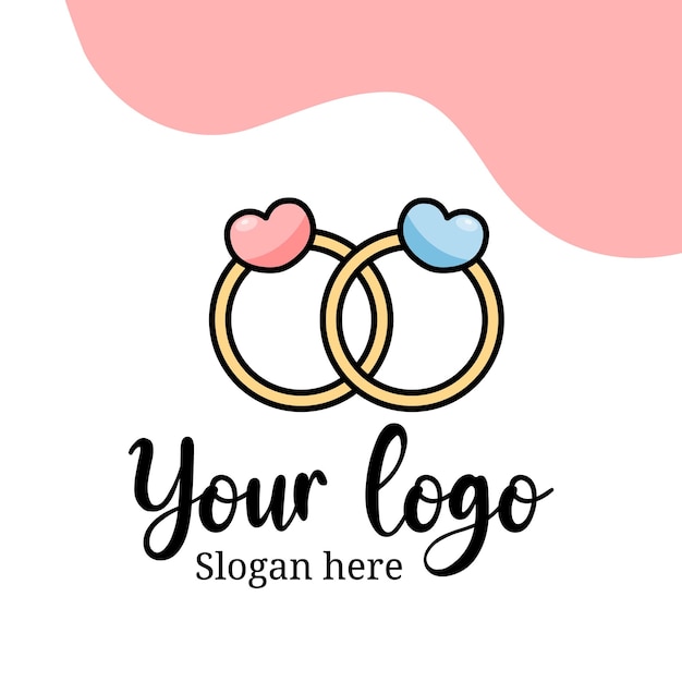 Vector de anillo de matrimonio de corazón del logotipo