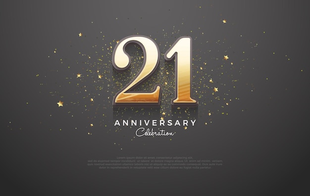 Vector de aniversario número 21 con encantadores números dorados en 3D Diseño vectorial premium para celebraciones de aniversario