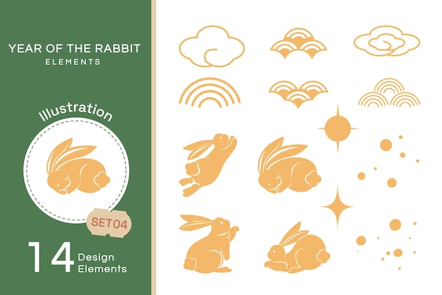 Vector vector año de los elementos rabbit set4