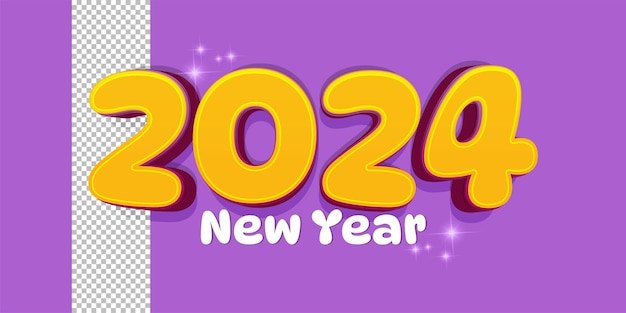 Vector de año nuevo 2024 aislado sobre fondo púrpura números de estilo 3d plantilla de diseño de año nuevo 2024