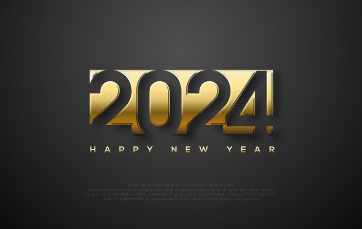 Vector vector de año nuevo 2024 con números blancos en un fondo rojo suave vectores premium para celebraciones de saludos y bienvenida al nuevo año 2024
