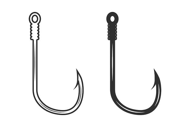 Vector de anzuelo de pesca Silueta de anzuelo de pesca Conjunto de anzuelo de pesca Vectores de anzuelo de pesca de calidad premium