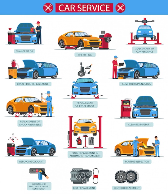 Vector apropiado del neumático de aceite del cambio del servicio del coche plano.