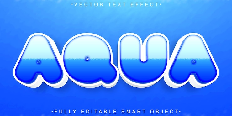 Vector vector aqua azul de dibujos animados efecto de texto de objeto inteligente totalmente editable