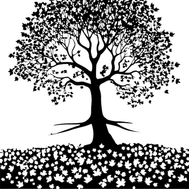 Vector de árbol de arce campo de color negro silueta aislada fondo blanco