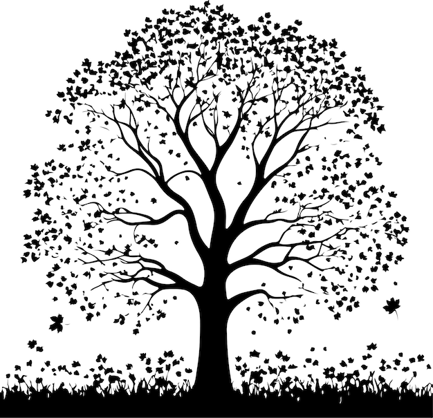Vector de árbol de arce campo de color negro silueta aislada fondo blanco
