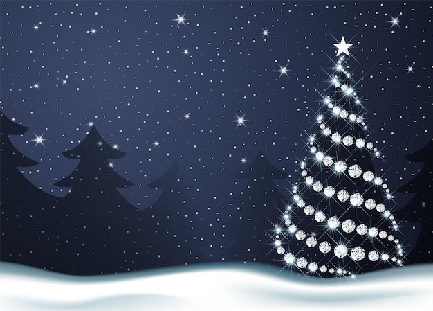 Vector de árbol de diamantes del bosque de invierno de fondo navideño