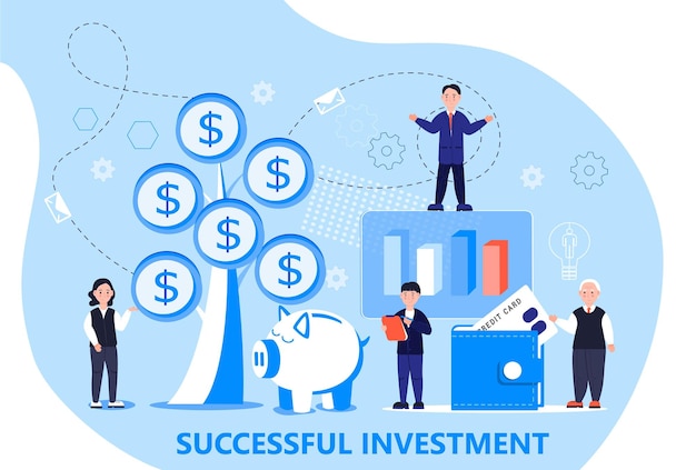 Vector de árbol de dinero de plantación Concepto de presupuesto basado en cero Inversión empresarial e ilustración de crecimiento financiero con personas pequeñas Ahorre planificación presupuestaria y gastos financieros para el sitio web