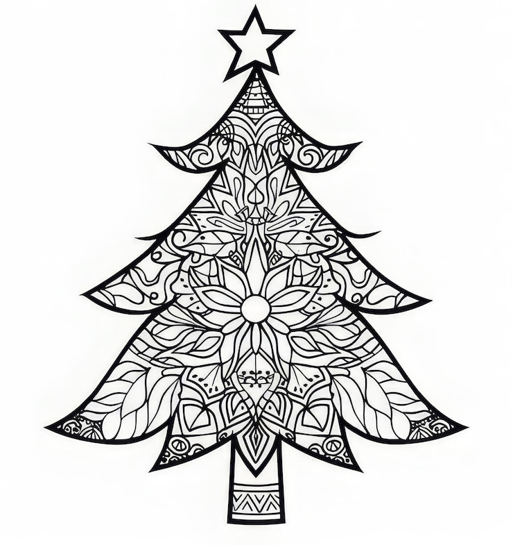 Vector vector de árbol de mandala navideño elegante con garabatos