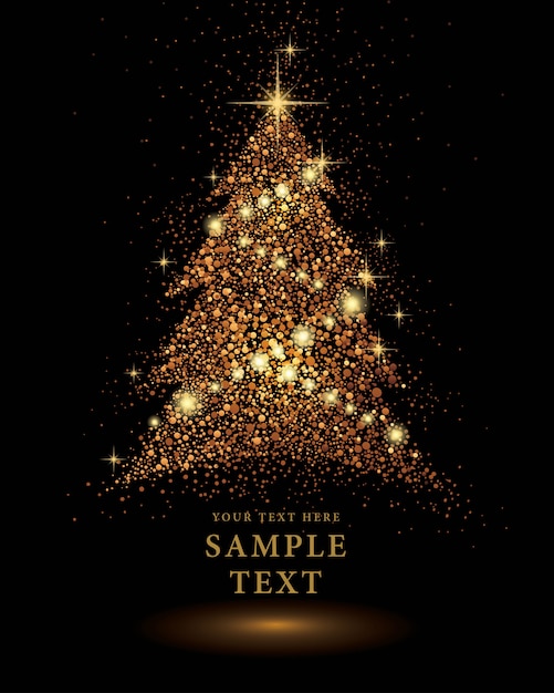 Vector del árbol de navidad del brillo del oro en fondo negro