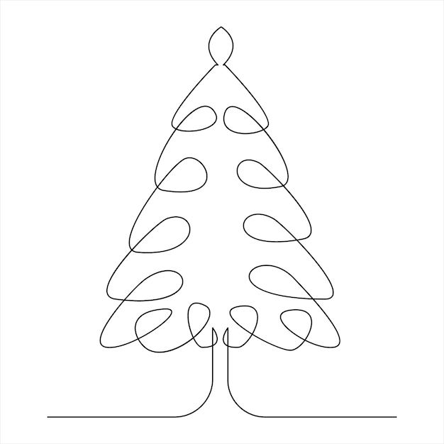 Vector árbol de Navidad dibujado a mano por una ilustración de una sola línea para año nuevo