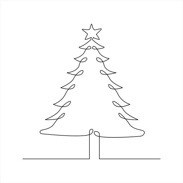 Vector árbol de Navidad dibujado a mano por una ilustración de una sola línea para año nuevo