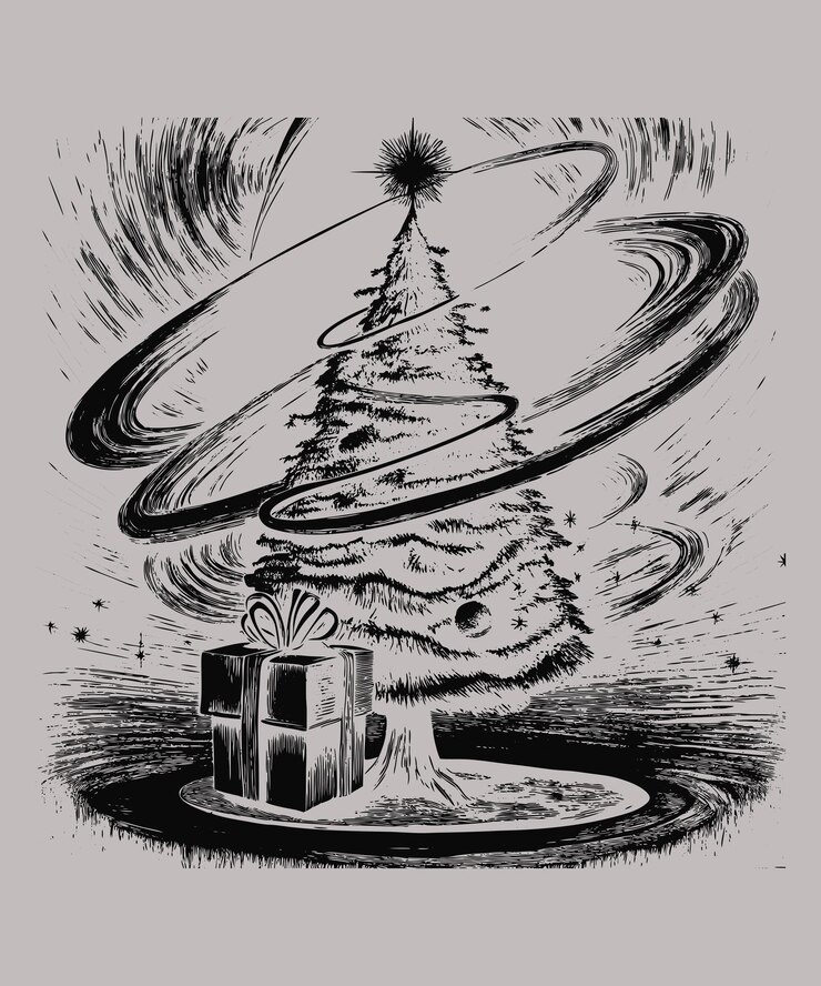 Vector del árbol de Navidad grabado