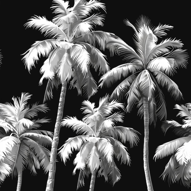 Vector árbol de palma planta tropical negro fondo sin costuras silueta tropical jungla textura subtropical