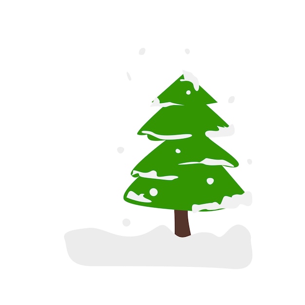 Vector de árbol de pino Paisaje de nieve Vector de invierno Feliz Navidad y feliz año nuevo Clip art Plano