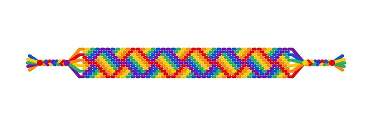 Vector vector arco iris lgbt boho hippie amistad pulsera de hilos. patrón normal de macramé. desfile del orgullo, lgbt y amor libre.