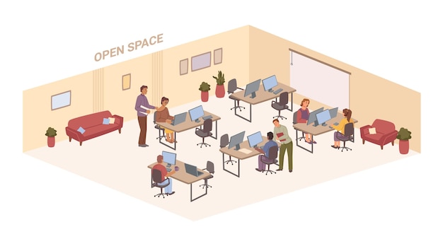 Vector de área de planificación interior de oficina de espacio abierto