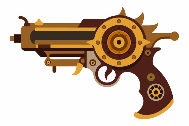 Vector de arma de diseño mecánico Steampunk sobre fondo blanco