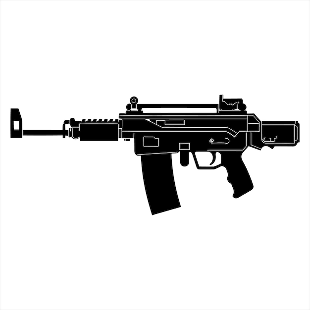 Un vector de arma de silueta negra y un vector de icono de arma sencillo