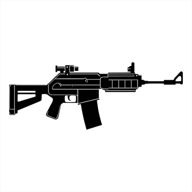 Un vector de arma de silueta negra y un vector de icono de arma sencillo