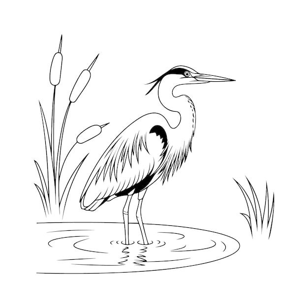 Vector de arte de dibujo de garza
