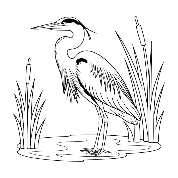 Vector de arte de dibujo de garza
