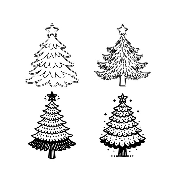 Vector de arte de la línea del árbol de Navidad