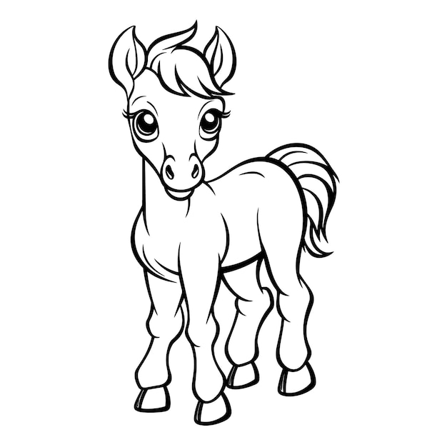 Vector vector de arte de línea de caballo de dibujos animados para colorear página