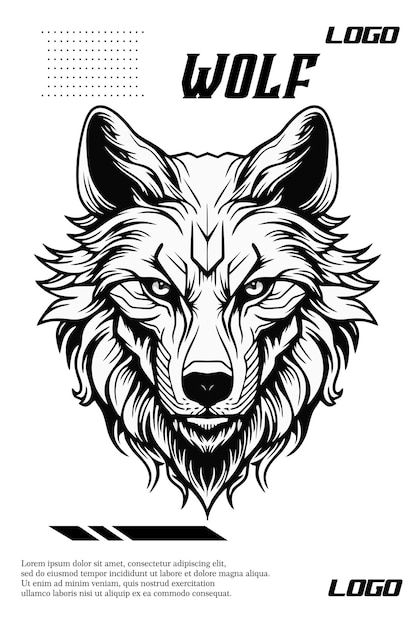 Vector de arte de la línea de la cabeza del lobo