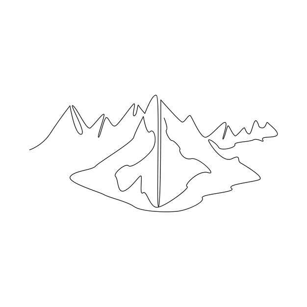 Vector de arte de una línea continua de montaña e ilustración de diseño profesional minimalista