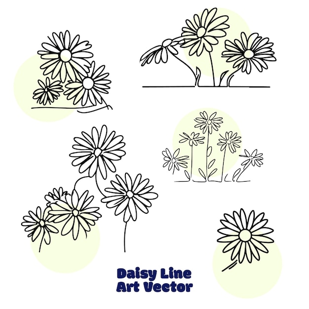 El vector de arte de línea Daisy es un dibujo de flores y árboles.