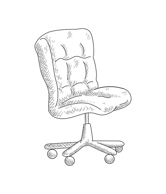Vector de arte de línea dibujada a mano de silla de oficina