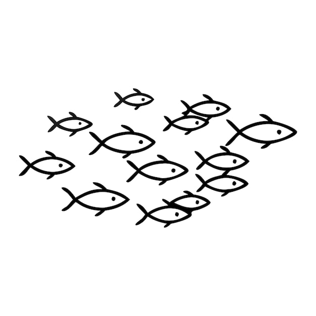 Vector de arte de línea editable de un banco de peces que nadan en formación