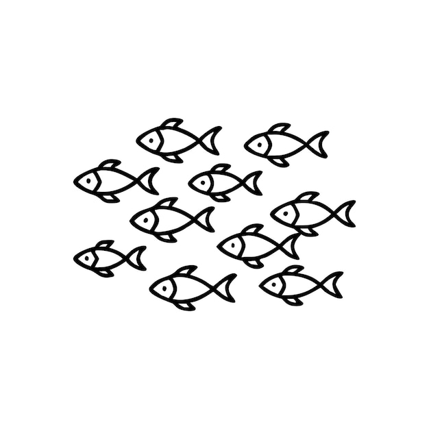 Vector de arte de línea editable de un banco de peces que nadan en formación