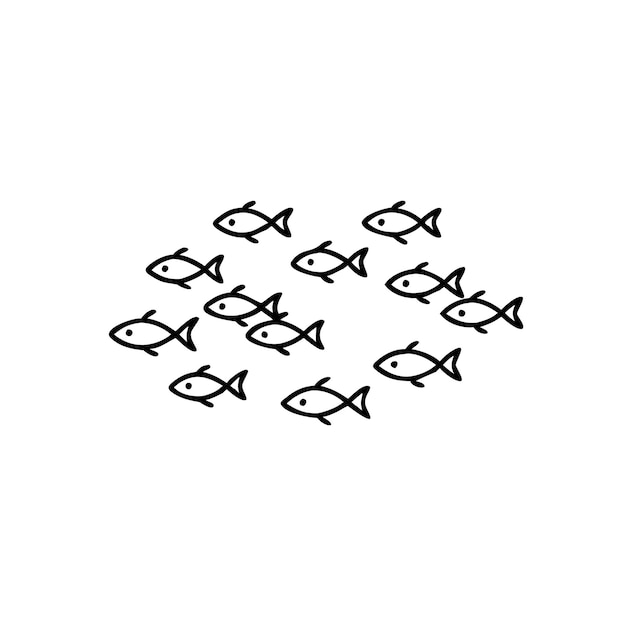 Vector de arte de línea editable de un banco de peces que nadan en formación